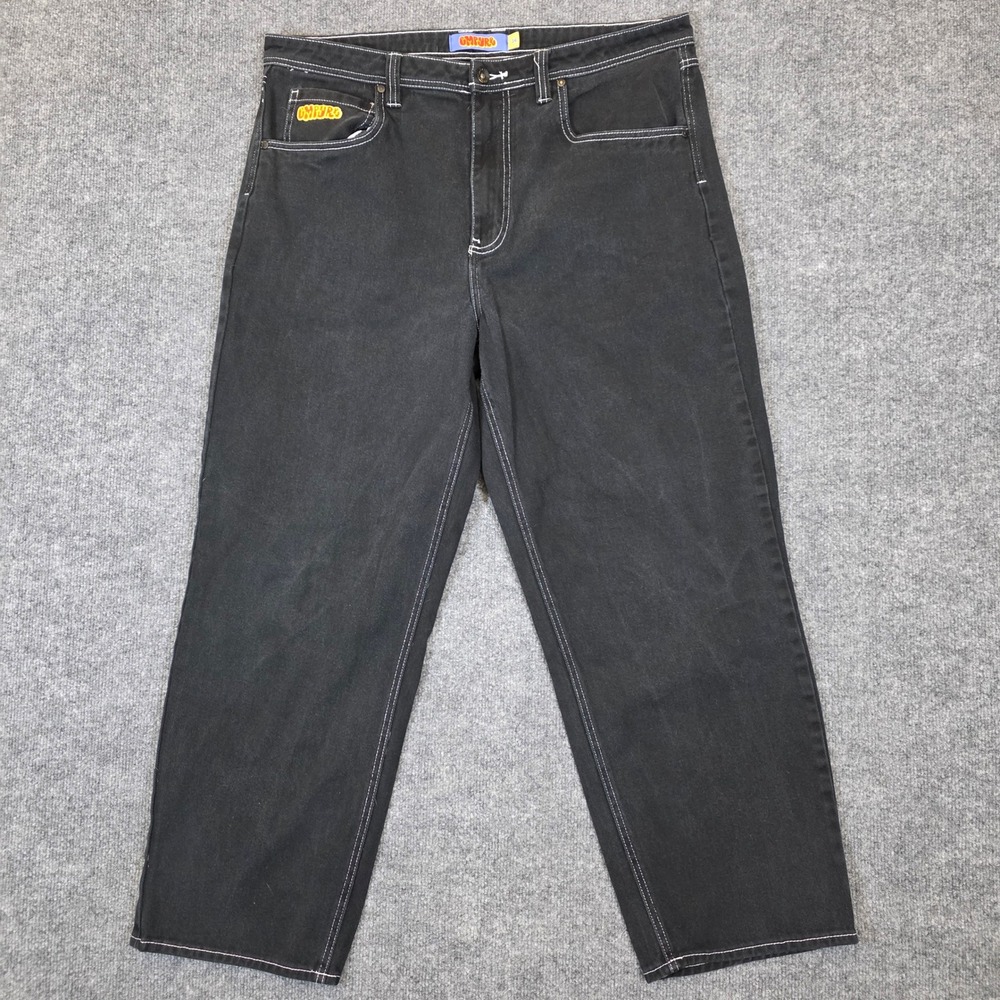 Empyre Jeans Relax Mens 36 Black White Contrast Stitch Baggy Skate Streetwear